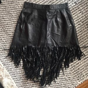 Vintage leather fringe mini skirt